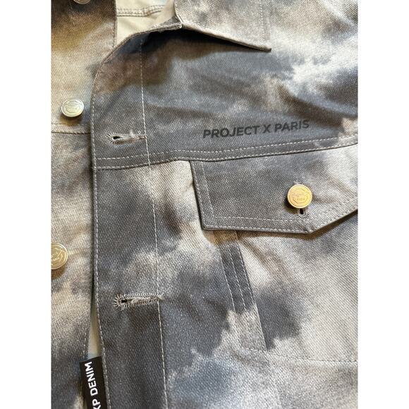 Project X Paris Men Cloud Wash Denim Jacket Streetwear Gray Acid Grunge Urban L - Picture 4 of 8